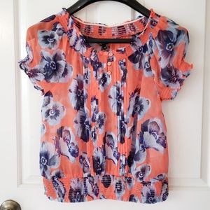 3/$20 Floral bright orange blouse